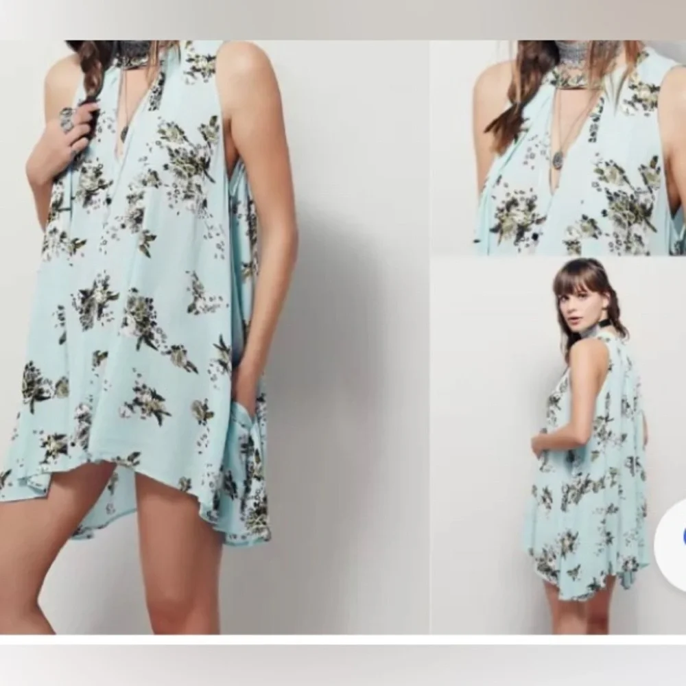 Free People Tunic Dress Top‎ Tree Swing Trapeze Mint Green Floral V Neck Boho S